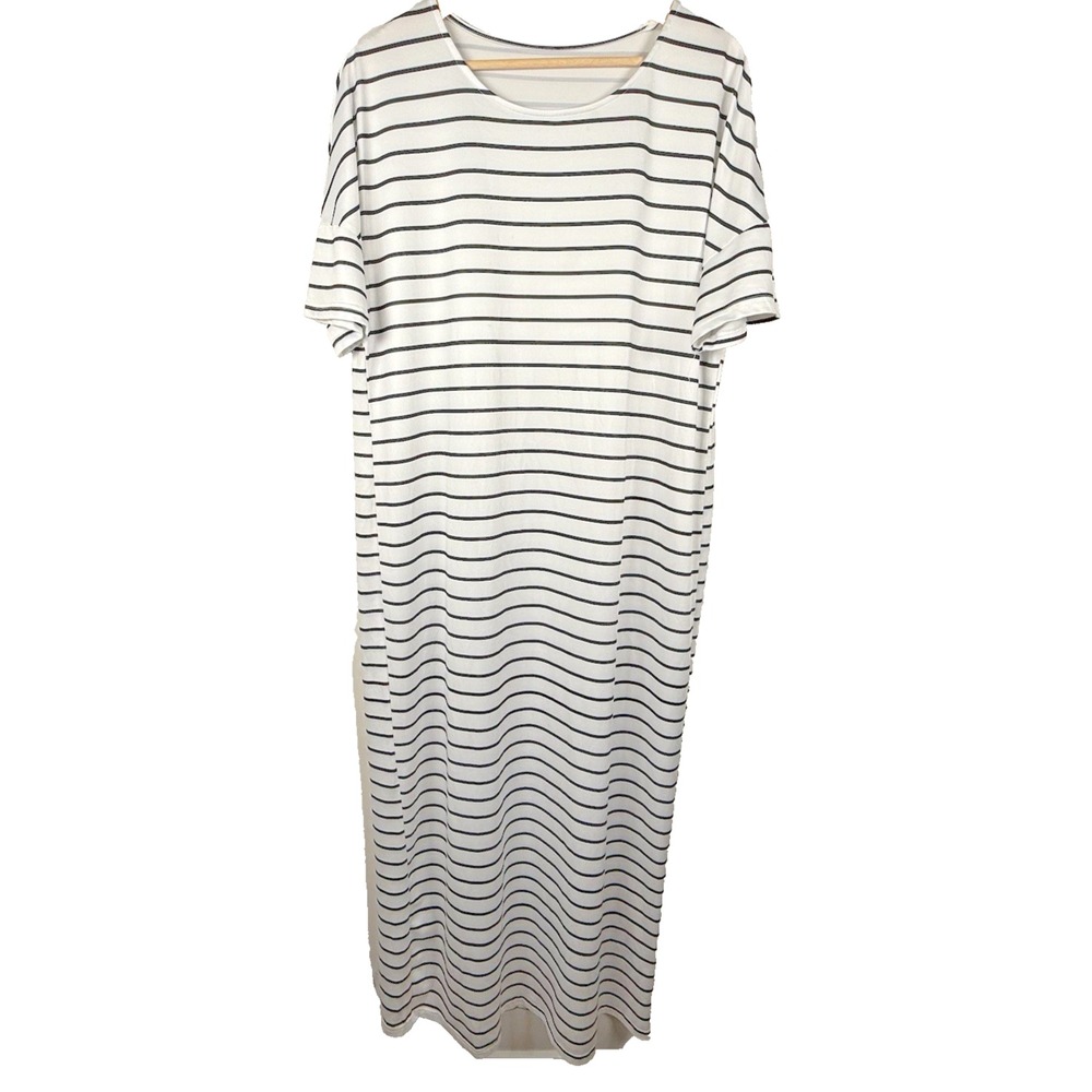 Shein Maxi T-Shirt Dress Short Sleeve Straight Hem Round Neck Stripe Women‎ L